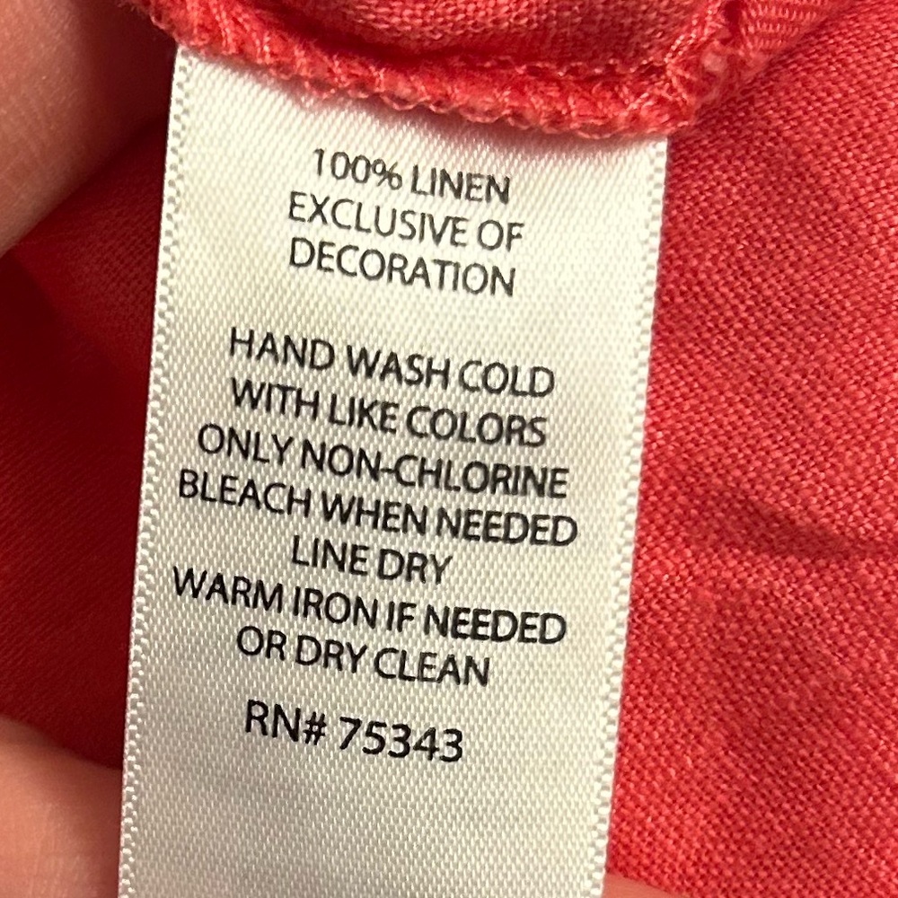 SAINT TROPEZ 100% Linen Embroidered Notch Neck Short Sleeve Top Casual Pink Sz M - Picture 15 of 16